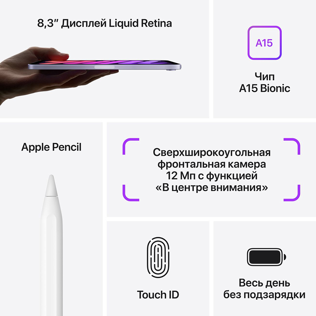 Планшет Apple iPad mini (2021) Wi-Fi 64 ГБ, фиолетовый