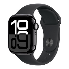 Apple Watch Series 10, 46 мм, корпус из алюминия цвета «чёрный глянец», спортивный ремешок черного цвета M/L