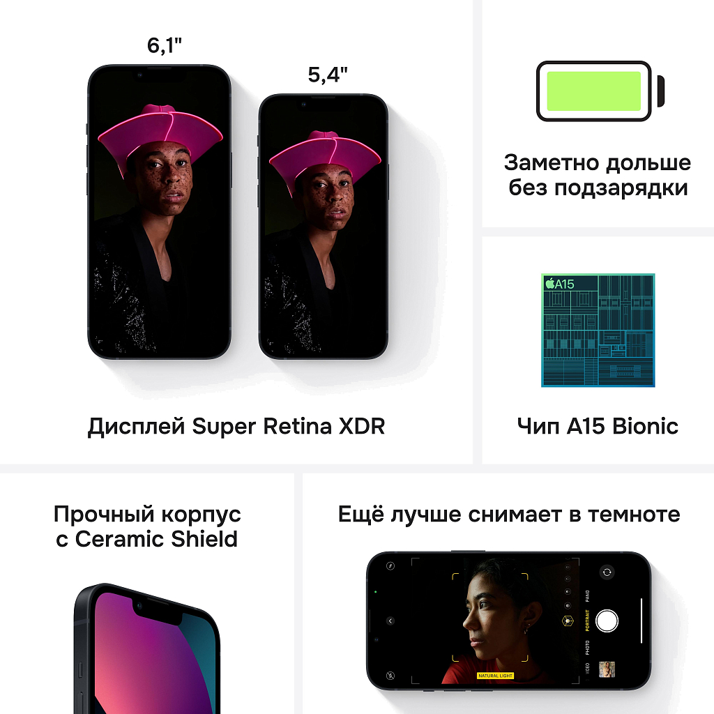 Apple iPhone 13, 256 ГБ, «тёмная ночь»