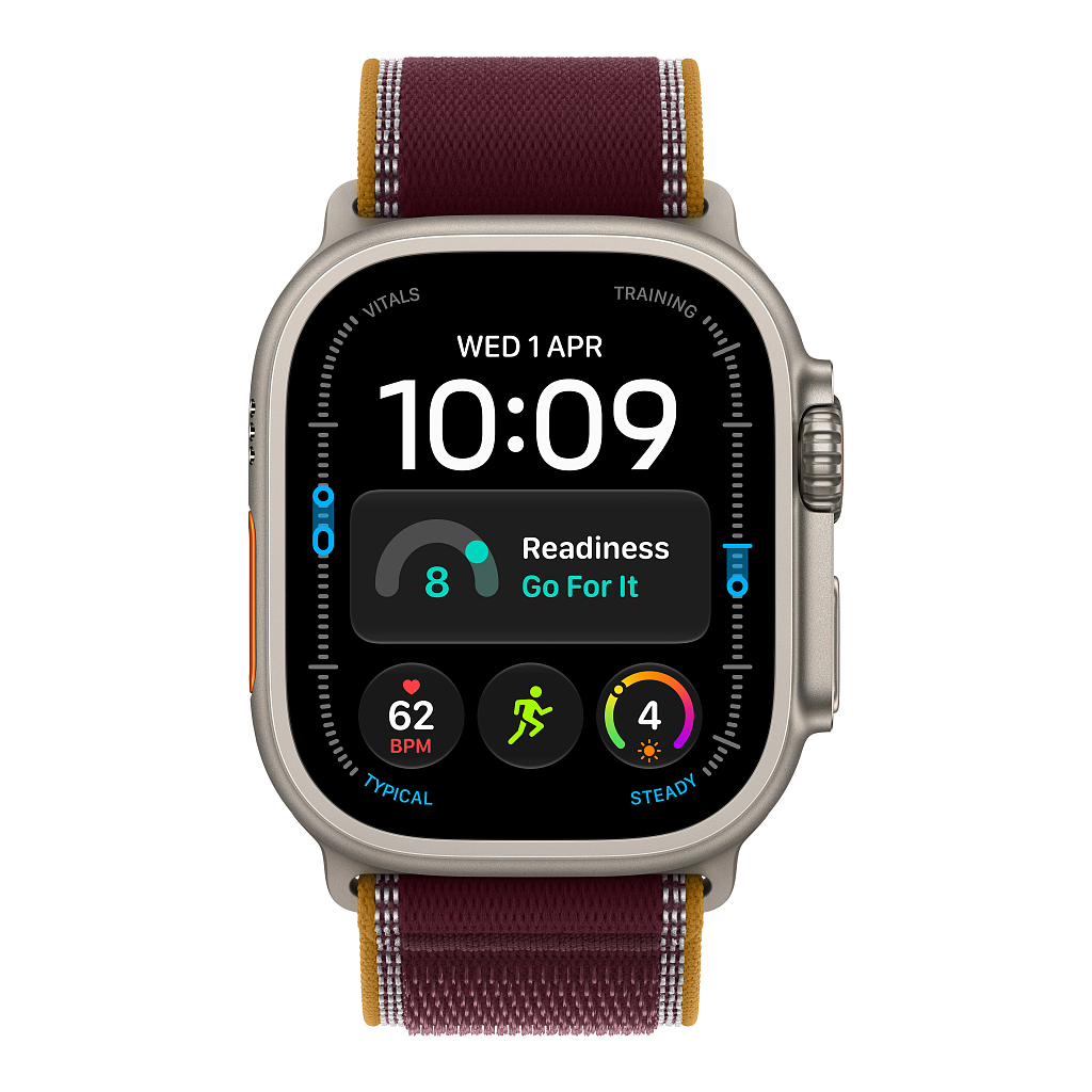 Часы Apple Watch Ultra 4 GPS 49 мм, корпус натуральный титан (Natural Titanium), ремешок Trail, цвет: бордовый (Burgundy), размер: S/M