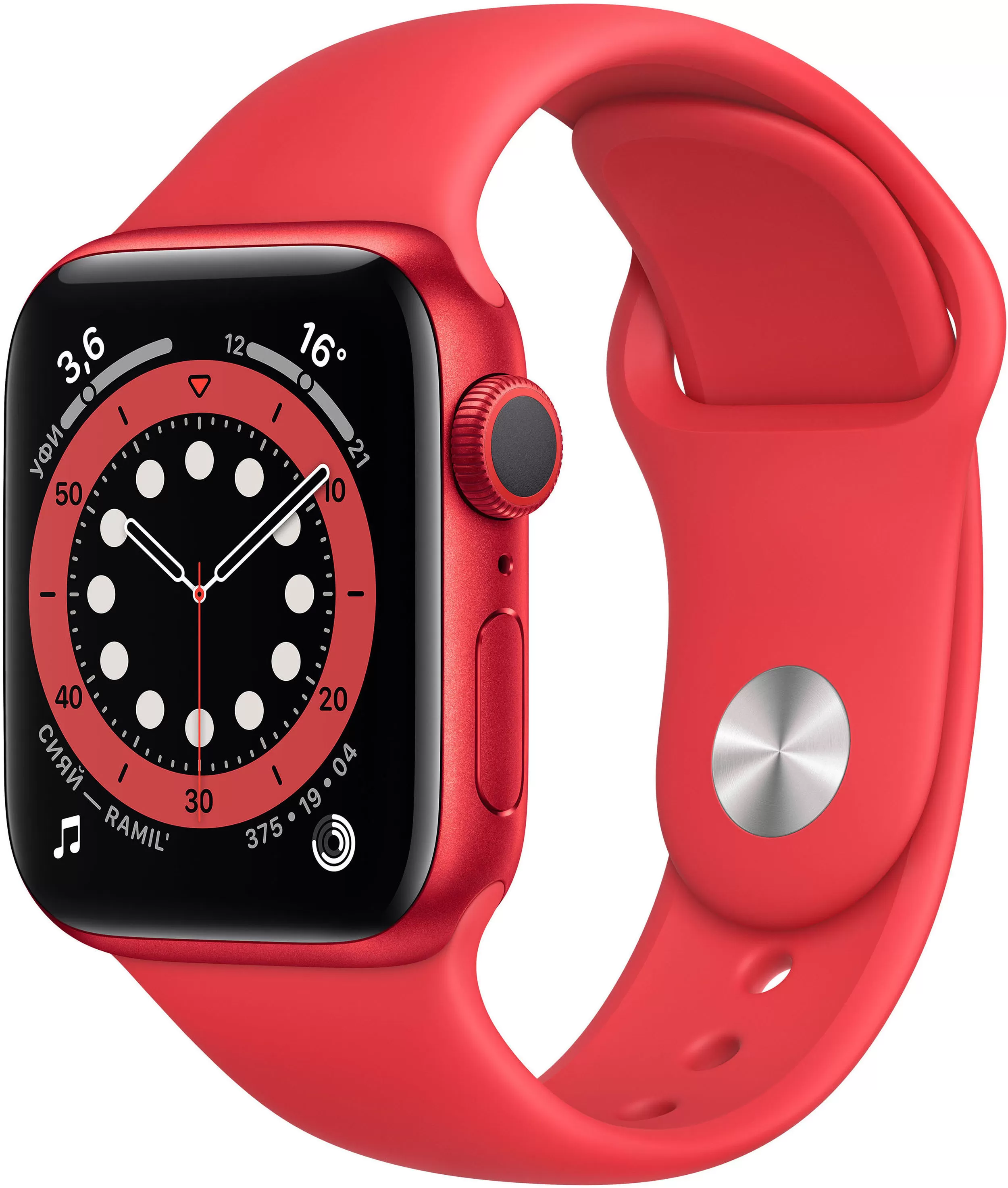 Apple Watch Series 6, 40 мм, корпус из алюминия цвета (PRODUCT)RED, спортивный ремешок красного цвета