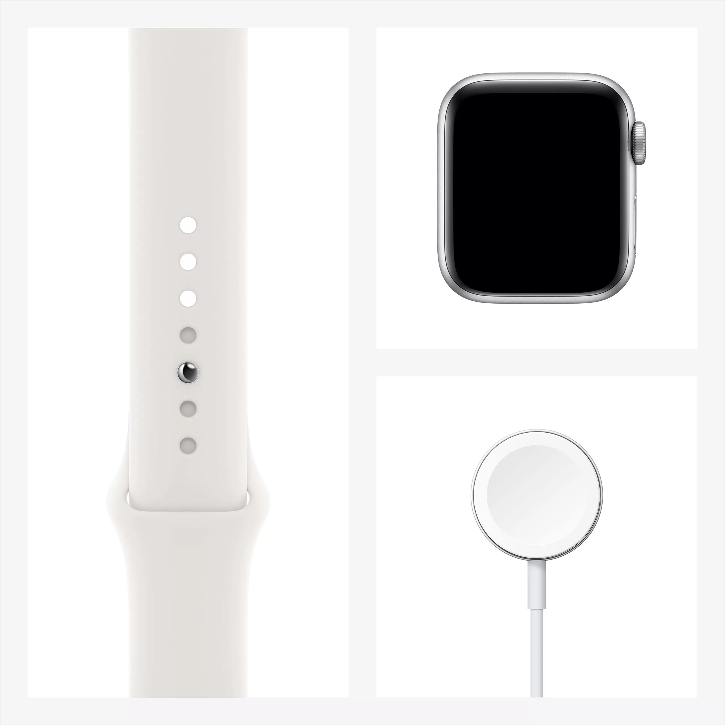 Apple Watch Series 6, 44 мм, корпус из алюминия серебристого цвета, спортивный ремешок белого цвета